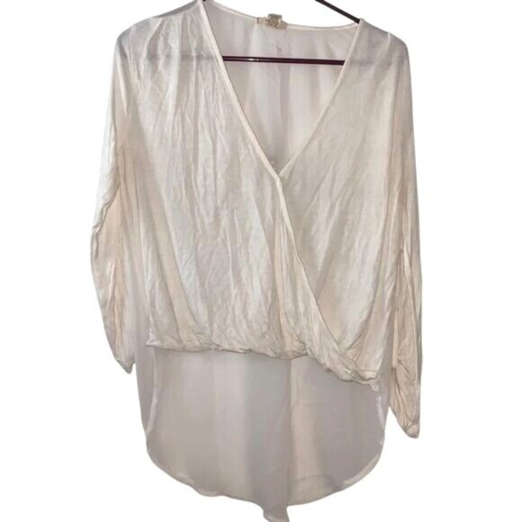 White Sheer Draped V-Neck Blouse By Timing Medium - Picture 1 of 9